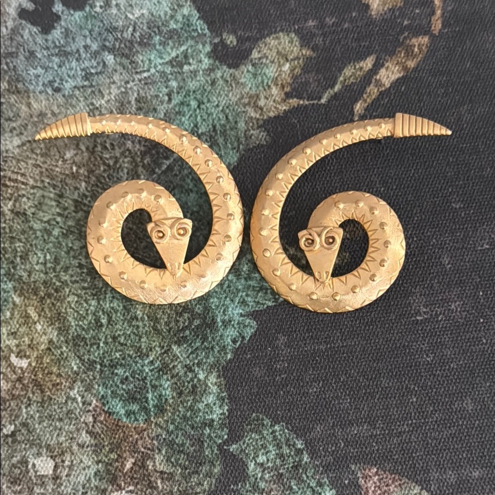 JJ Jonette Vintage Gold Serpent Earrings